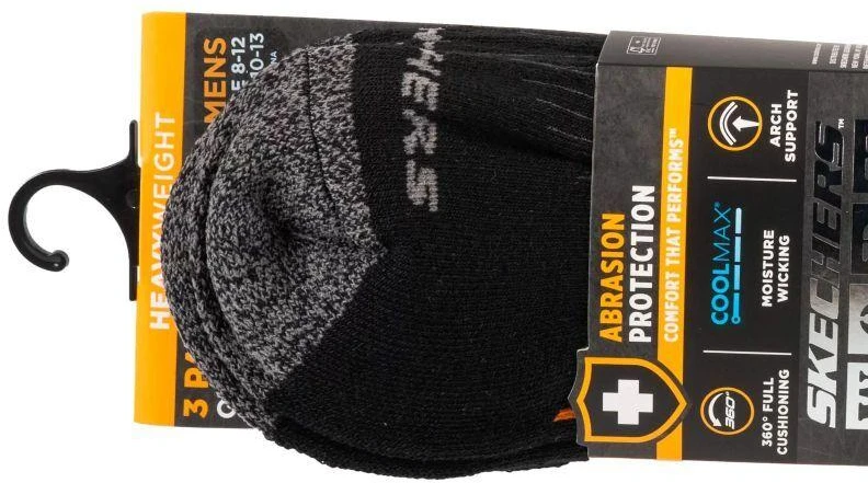 Skechers 3 poros Vyriškos Darbinės Pusilgsės Kojinės S115423-BLK Juodos 41-46