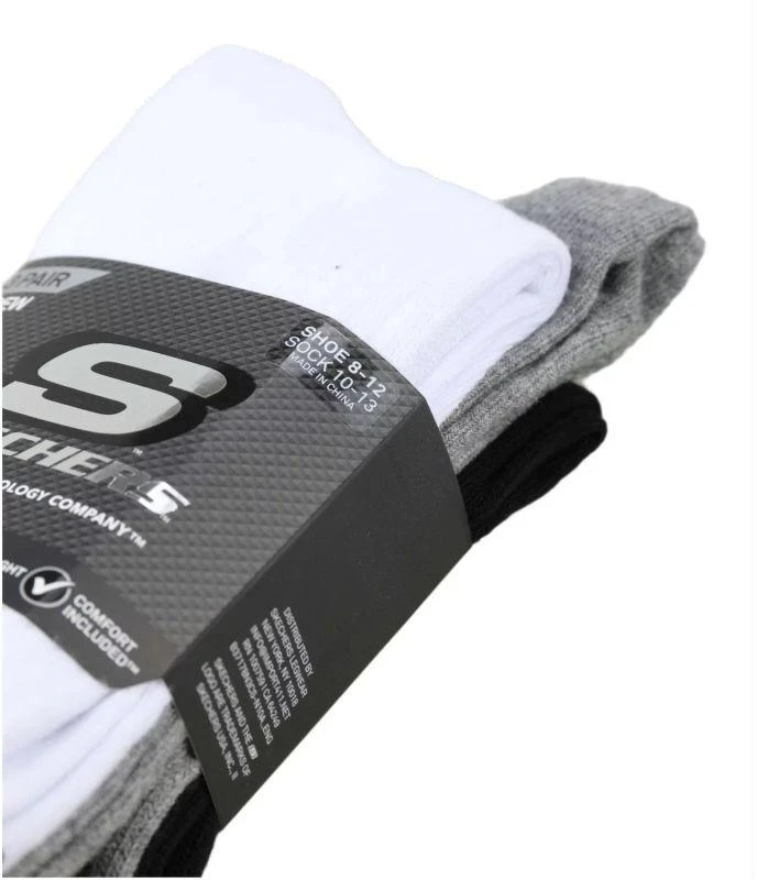 Skechers 3 porų unisex kojinės be kilpinio audinio, Crew modelis, S601102-107, baltos, 43-46