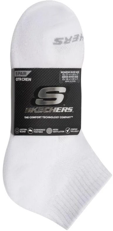 Skechers 5 porų unisex 1/2 terry tipo ketvirčio ilgio kojinės S602095-100 baltos 39-42