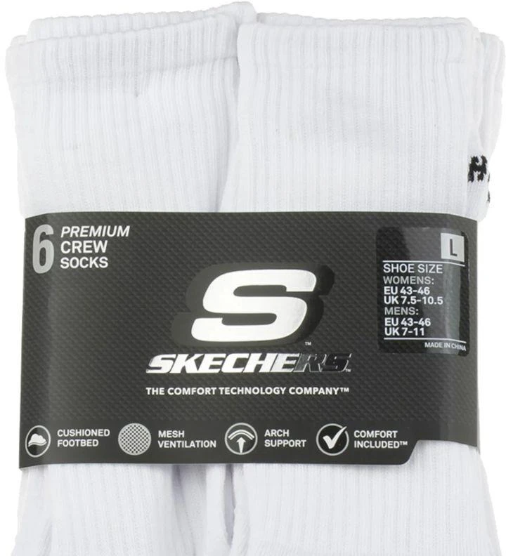 Skechers 6 porų Core Crew LG kojinės S118220-WHT baltos 43-46