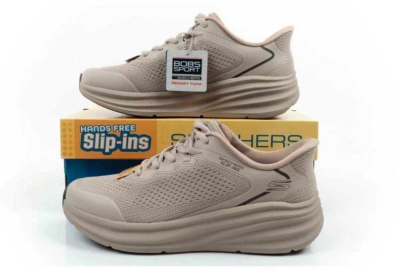 Skechers Bobs Skillz vyriški sportbačiai smėlio spalvos, lengvai įsispiriami