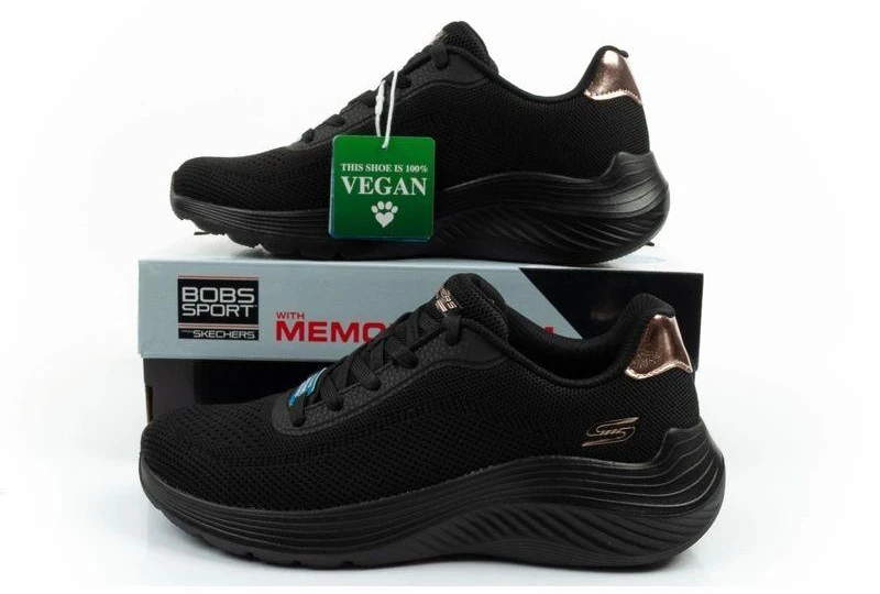 Skechers Bobs Squad Waves juodi, lengvi, madingi moteriški sportiniai bateliai