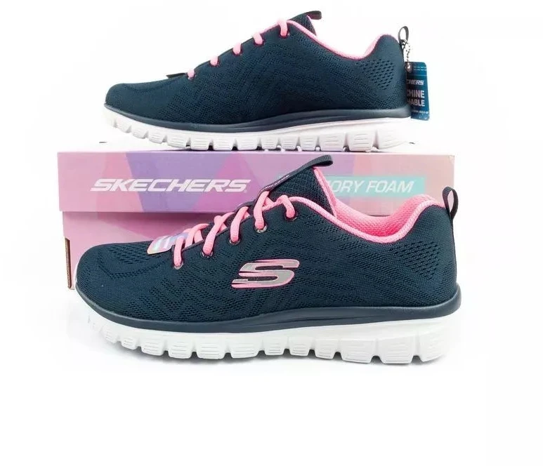 Skechers Graceful-Get moteriški sportiniai bateliai, patogūs, lengvi, kvėpuojantys, tamsiai mėlyni