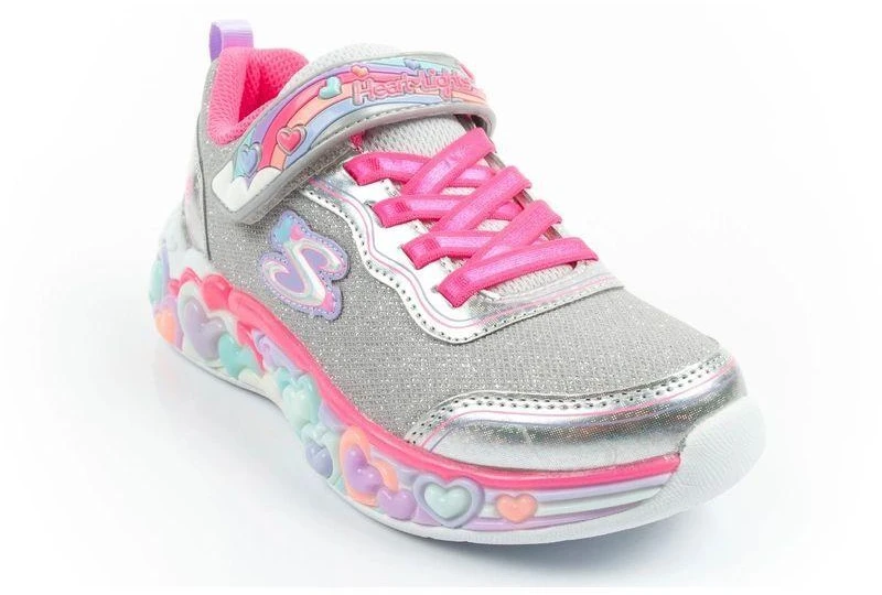 Skechers S Lights LED vaikiški batai mergaitėms su lipdukais, pilki