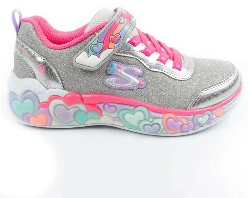 Skechers S Lights LED vaikiški batai mergaitėms su lipdukais, pilki