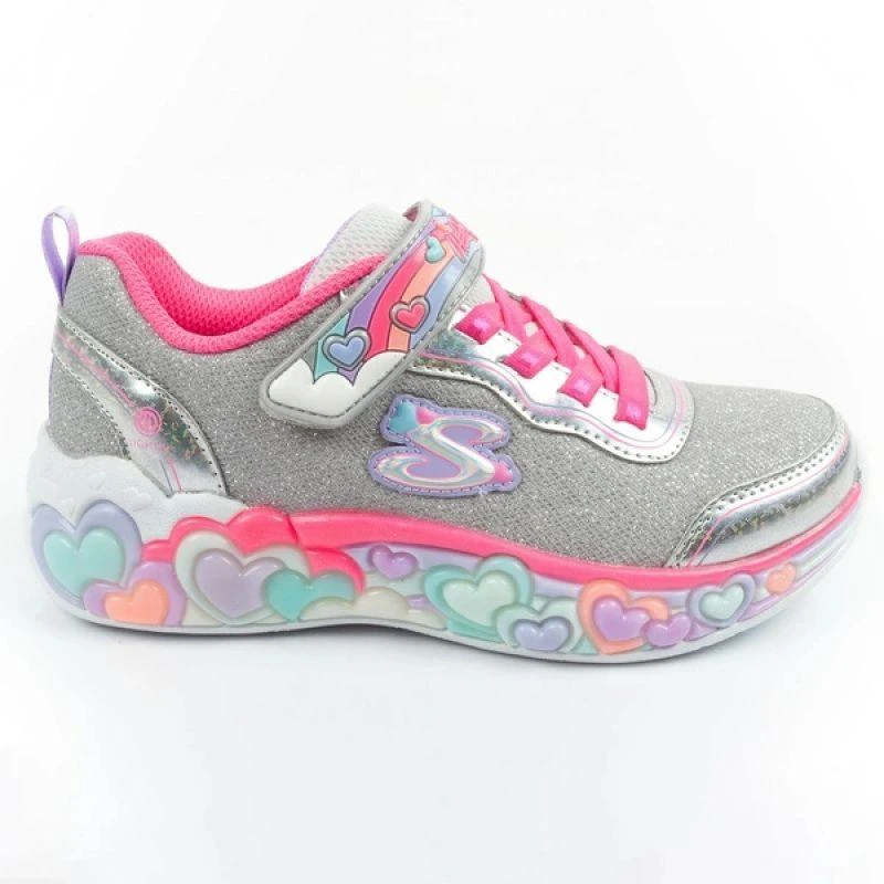 Skechers S Lights LED vaikiški batai mergaitėms su lipdukais, pilki