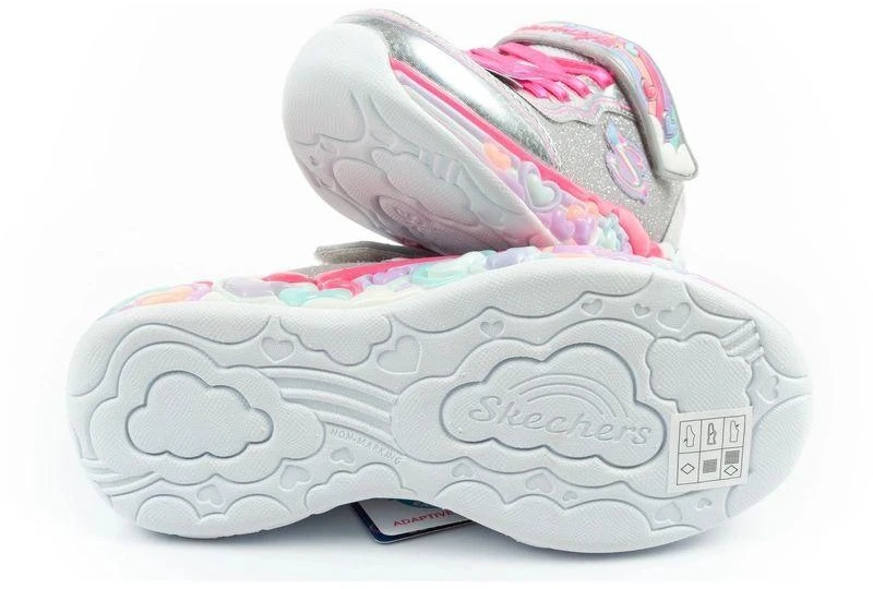 Skechers S Lights LED vaikiški batai mergaitėms su lipdukais, pilki