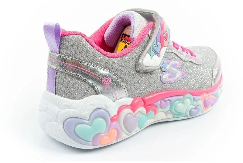 Skechers S Lights LED vaikiški batai mergaitėms su lipdukais, pilki