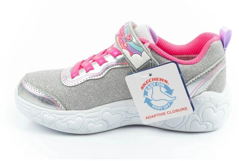 Skechers S Lights LED vaikiški batai mergaitėms su lipdukais, pilki