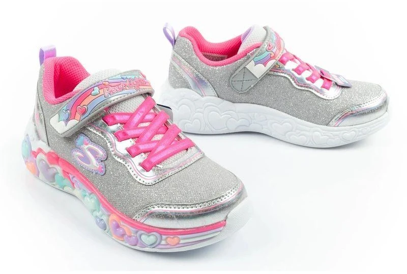 Skechers S Lights LED vaikiški batai mergaitėms su lipdukais, pilki