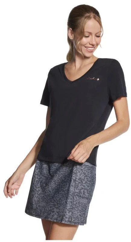 Skechers Signature marškinėliai V formos iškirpte TP167-BLK juodi L