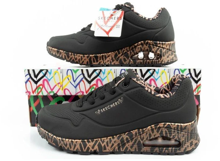 Skechers Uno-Loving Love moteriški sportiniai kedai, madingi juodi