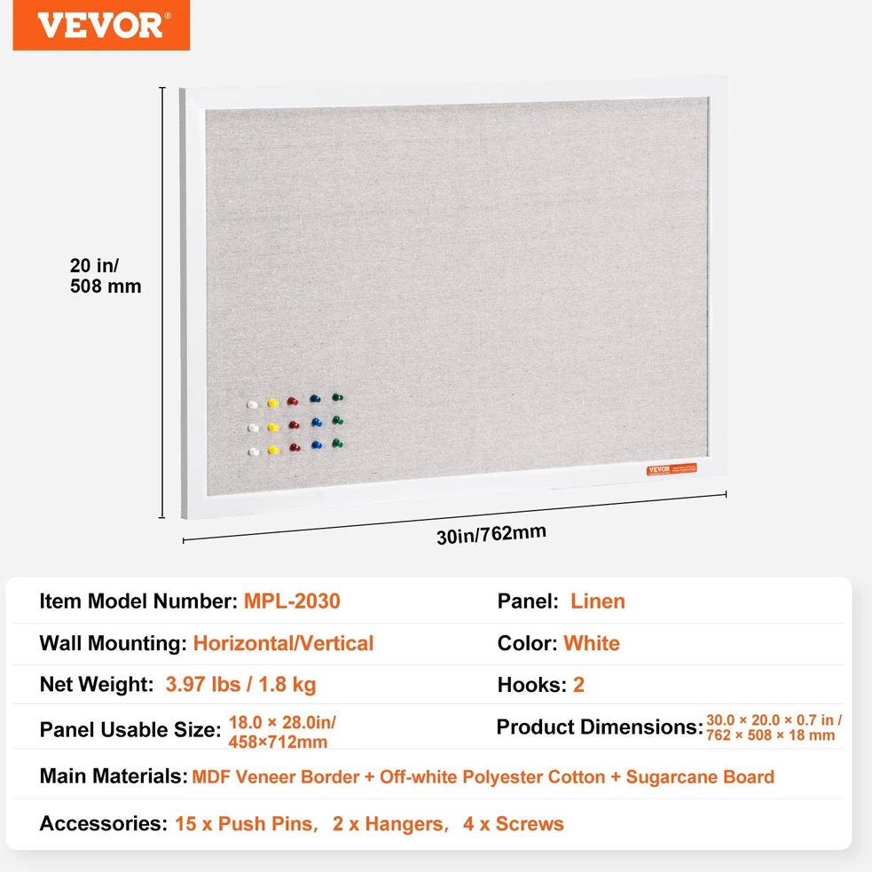 VEVOR 30x20 cm balta kamštiena su lino paviršiumi