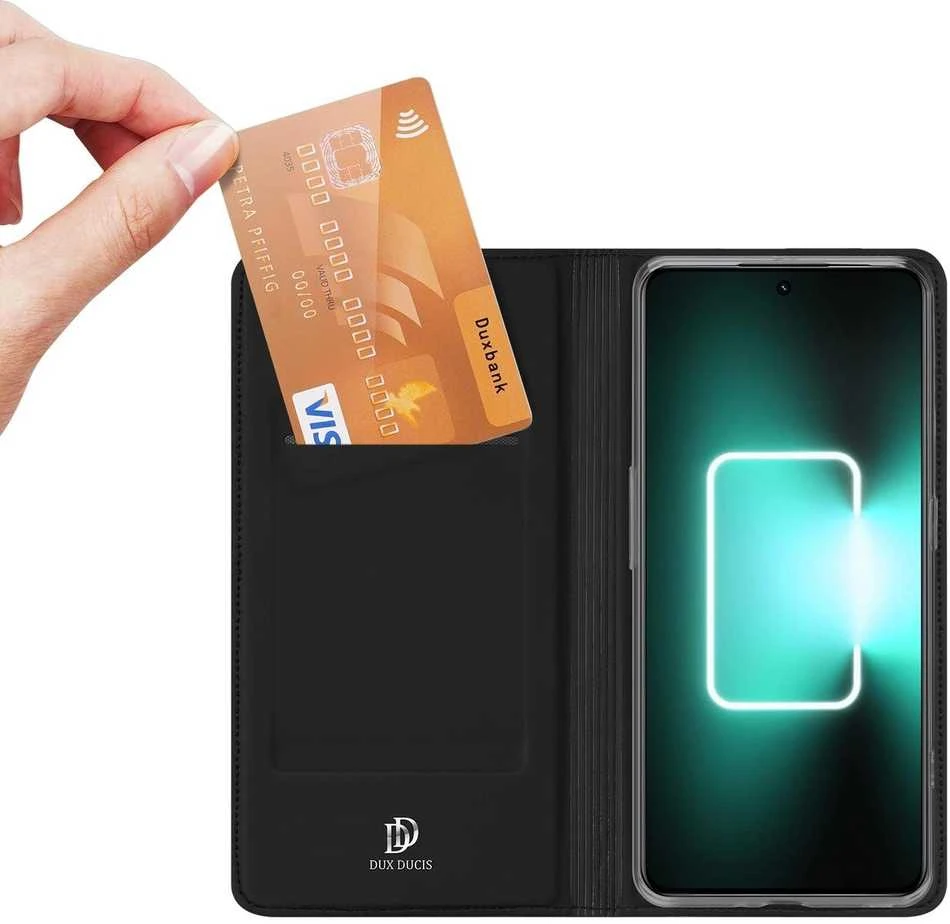 Dux Ducis Skin Pro Realme GT Neo 5 / Realme GT3 atverčiamas Card Wallet su stoveliu dėklas telefonui juodos spalvos