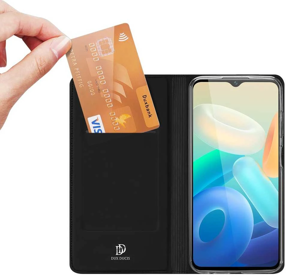Dux Ducis Skin Pro Vivo Y16 / Y02s wallet atverčiamas dėklas telefonui juodos spalvos