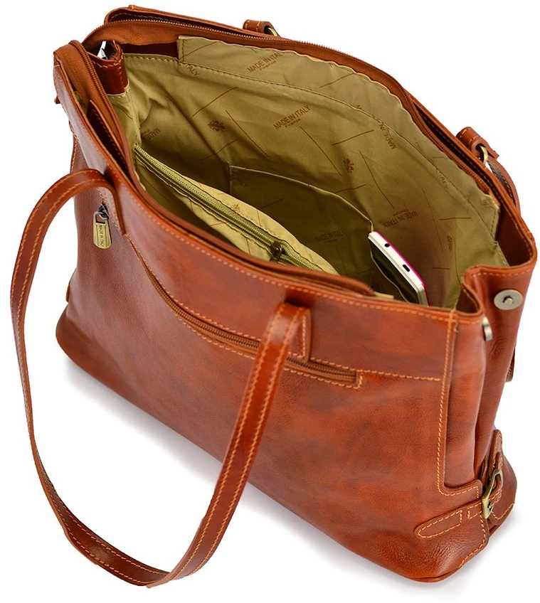 Kelioninis Skórzana elegancka shopperbag pojemna na ramię su kieszeniami Florence