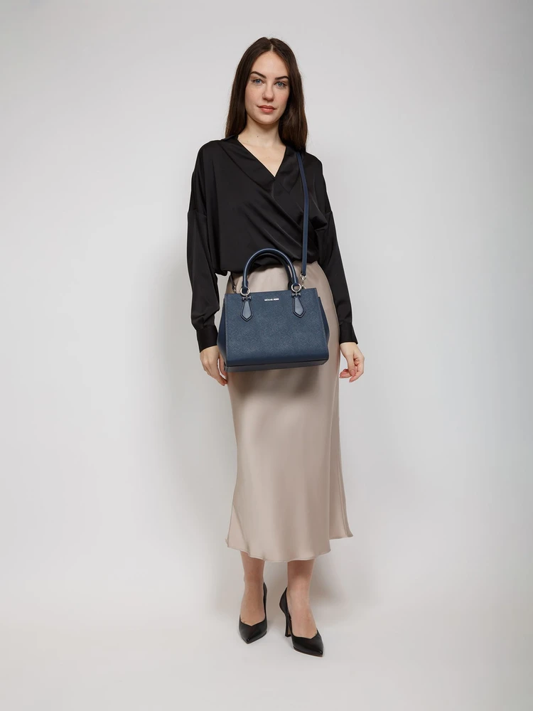 Skórzana torebka kuferek Michael Kors 35F5S6AS2L, tamsiai mėlyna