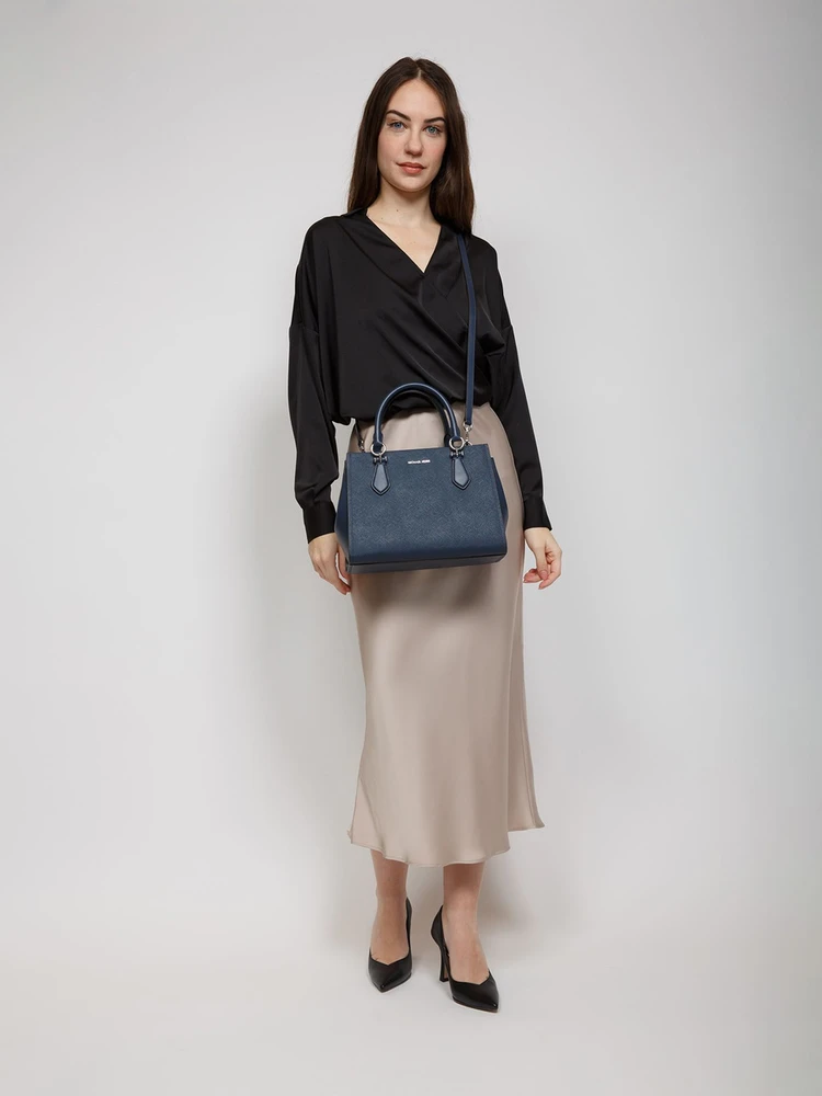 Skórzana torebka kuferek Michael Kors 35F5S6AS2L, tamsiai mėlyna