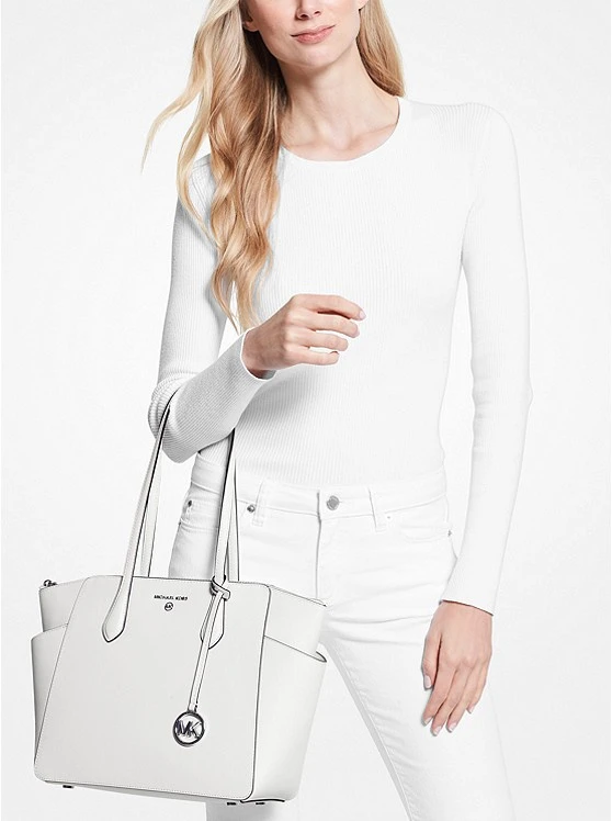 Skórzana torebka tote Michael Kors 30S2S6AT2L, optinė biel