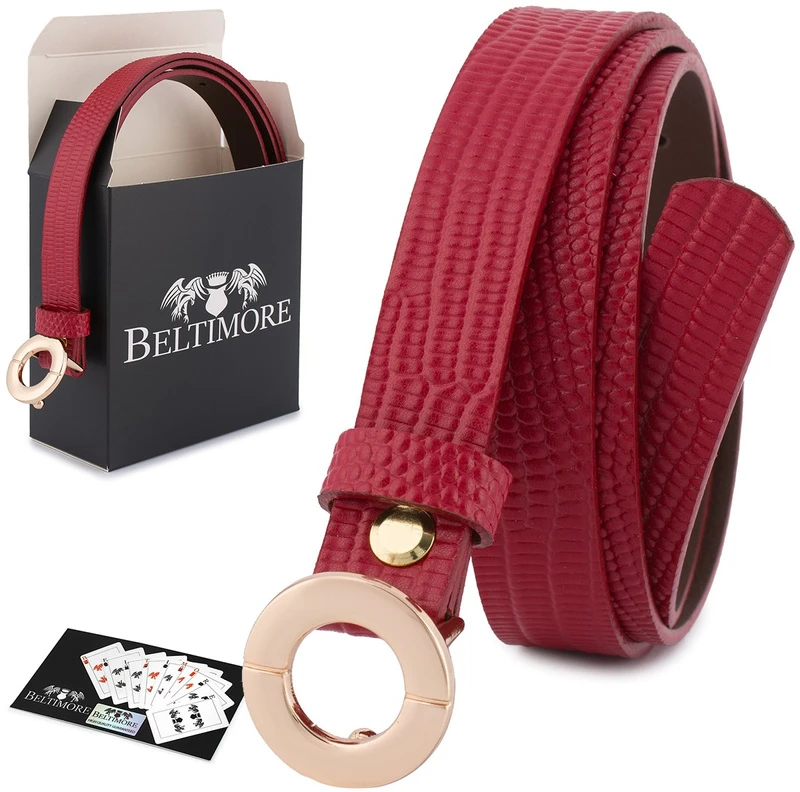 Skórzany dirželis damski do spodni sukienki raudona skóra nat 1,8 cm Beltimore O15