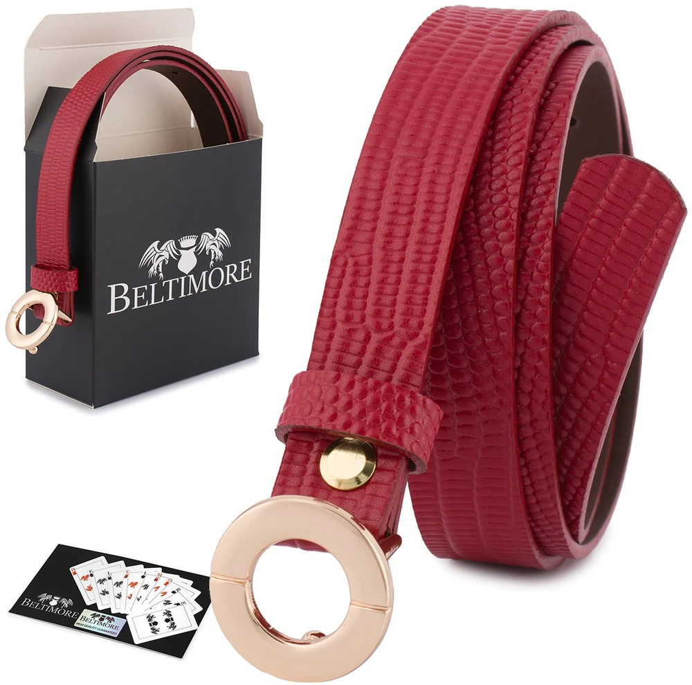 Skórzany dirželis damski do spodni sukienki raudona skóra nat 1,8 cm Beltimore O15