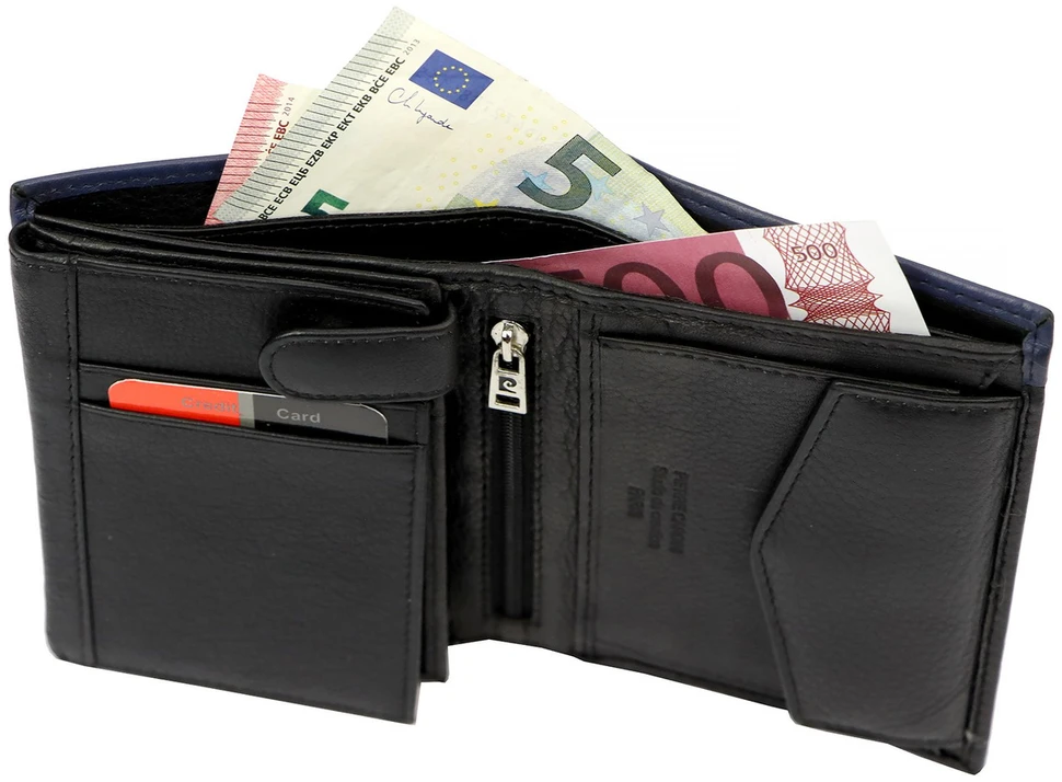 Natūralios odos vyriška piniginė RFID Pierre Cardin TILAK14 326, juoda + mėlyna