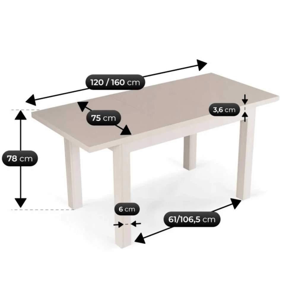 Skubi ištraukiamas stalas 120–160 cm kašmyras