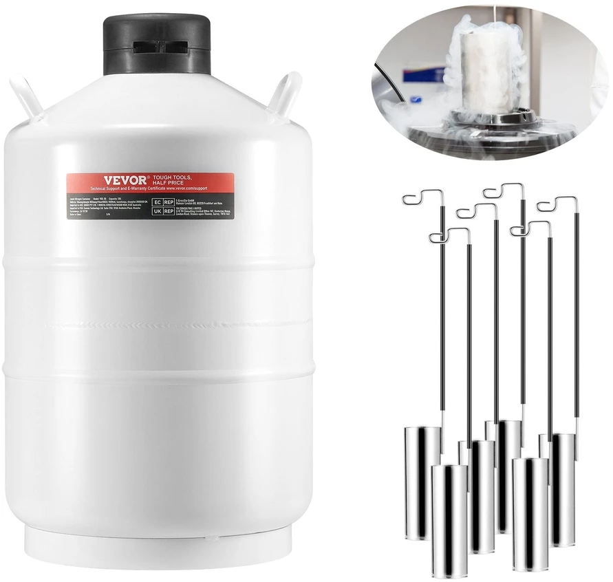 Vevor Skysto azoto talpa 20 l aliuminio lydinio LN2 indas 6 talpyklos