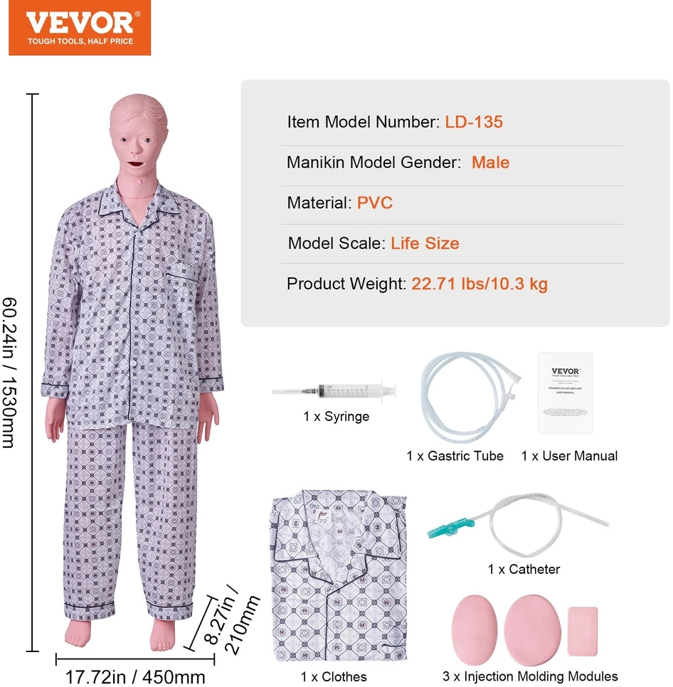 VEVOR Slaugos mokymo manekenas, vyriškas