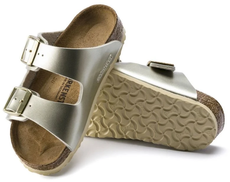 Šlepetės mergaitėms siaurai pėdai Birkenstock Arizona, aukso