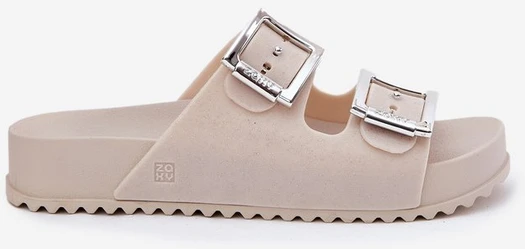 Šlepetės moterims smėlio spalvos su sagtimis ir blizgučiais