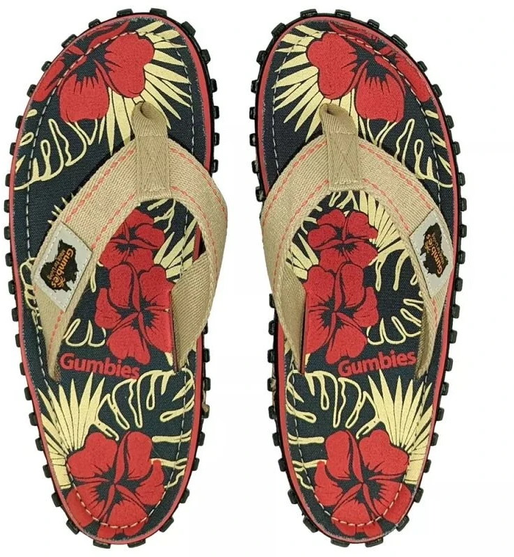 Šlepetės per pirštą Gumbies Islander Denim Hibiscus