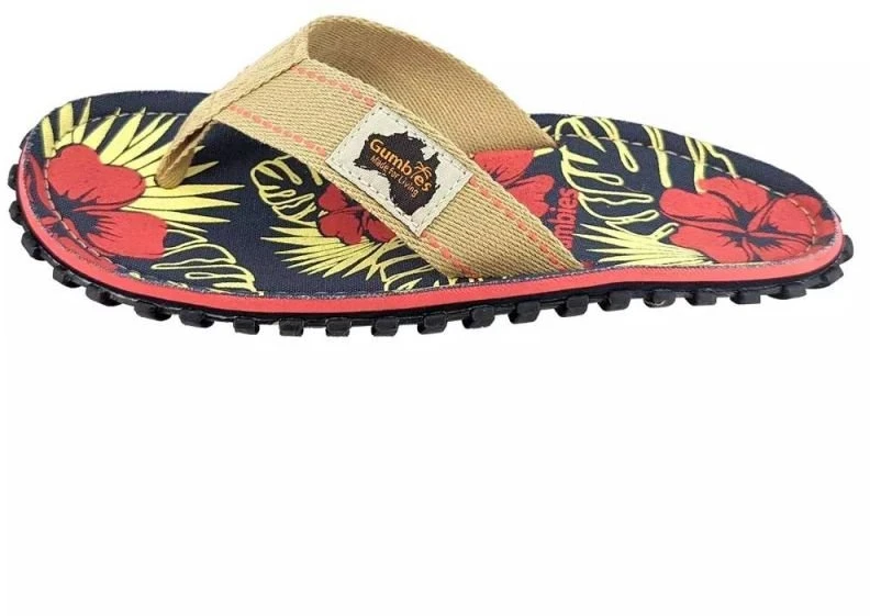 Šlepetės per pirštą Gumbies Islander Denim Hibiscus