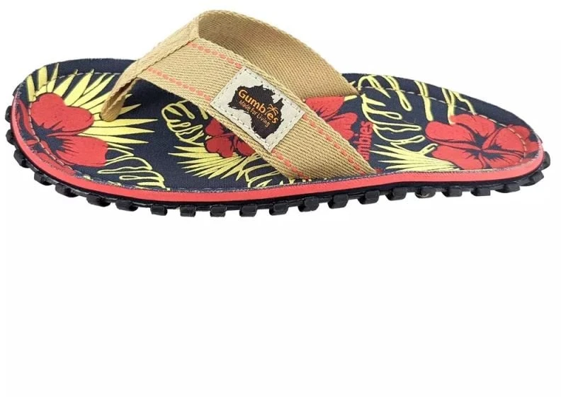 Šlepetės per pirštą Gumbies Islander Denim Hibiscus