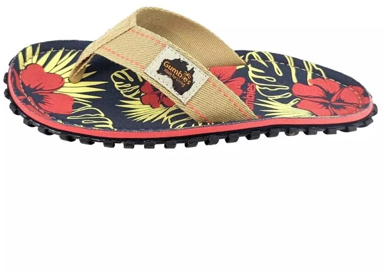 Šlepetės per pirštą Gumbies Islander Denim Hibiscus