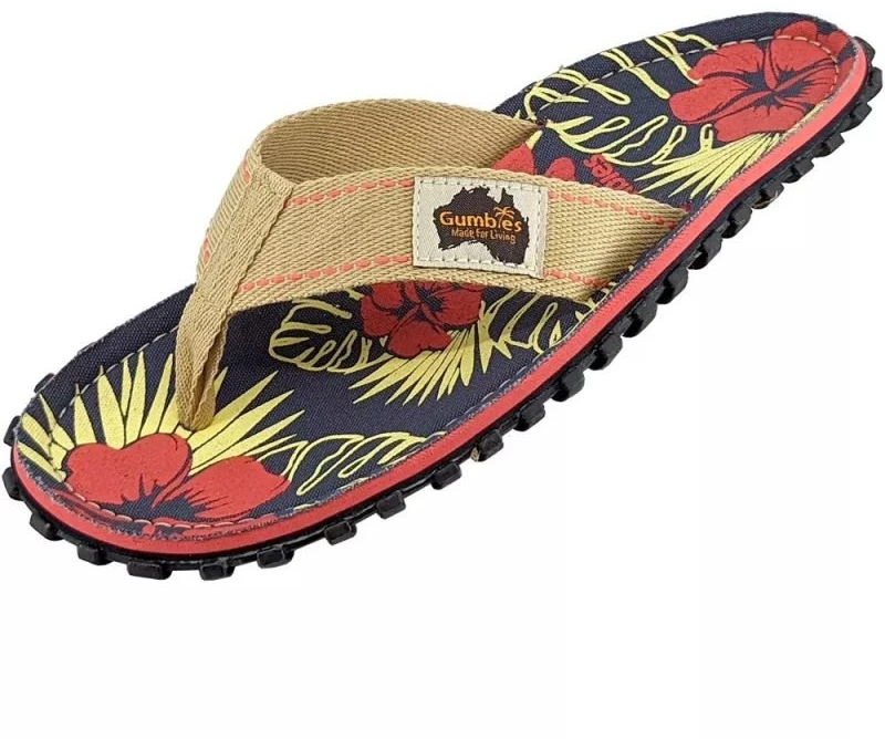 Šlepetės per pirštą Gumbies Islander Denim Hibiscus