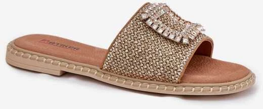 Šlepetės smėlio spalvos su blizgiomis detalėmis kasdienai Ideal Shoes