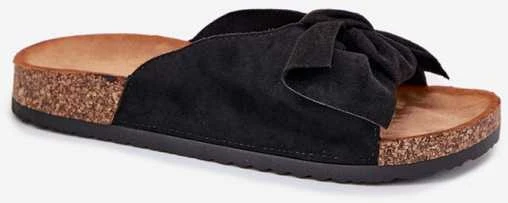 Šlepetės su juodu kaspinu ir kamštiniu padu Step in Style