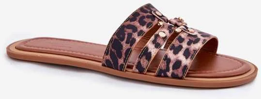 Šlepetės su leopardiniu raštu ir sagtimis kasdienai Brownie