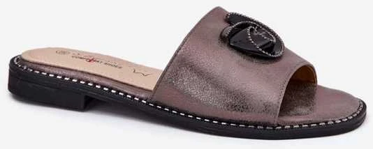 Šlepetės tamsiai sidabrinės spalvos su dekoru kasdienai Ideal Shoes