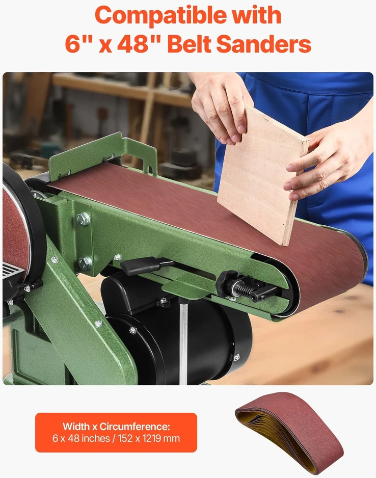 VEVOR Šlifavimo juostos, 152mm x 1219mm, 10vnt, 80 grūdėtumo