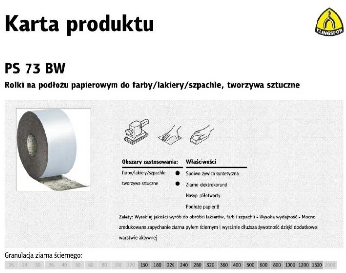 Klingspor Šlifavimo popieriaus ritinys PS73BW, 150 mm, 320, 50 m