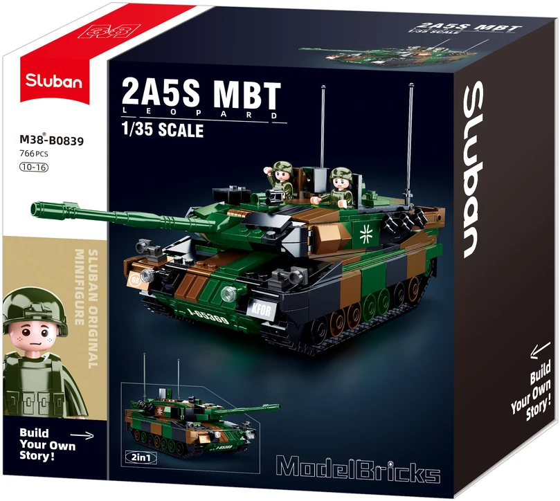 Sluban konstruktorius Leopard 2A5 pagrindinis tankas 2in1, 766 detalių, 6+