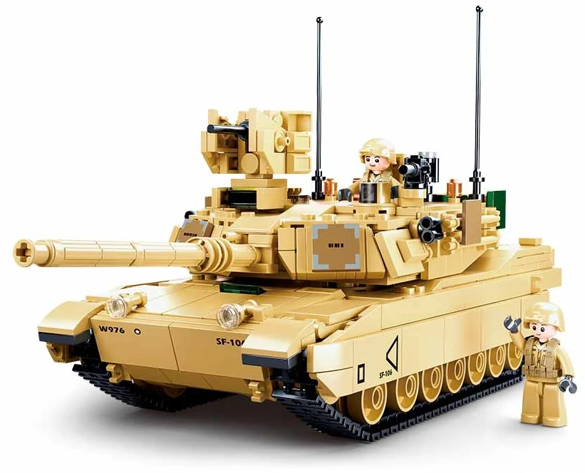Sluban M1A2 SEP V2 Abrams kovinio tanko konstruktorius – 781 detalių, 29 cm, 6+