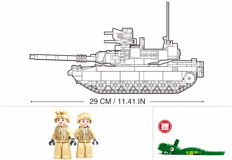 Sluban M1A2 SEP V2 Abrams kovinio tanko konstruktorius – 781 detalių, 29 cm, 6+