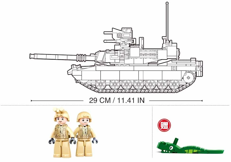 Sluban M1A2 SEP V2 Abrams kovinio tanko konstruktorius – 781 detalių, 29 cm, 6+