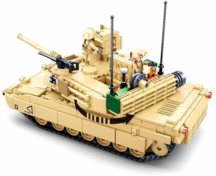 Sluban M1A2 SEP V2 Abrams kovinio tanko konstruktorius – 781 detalių, 29 cm, 6+