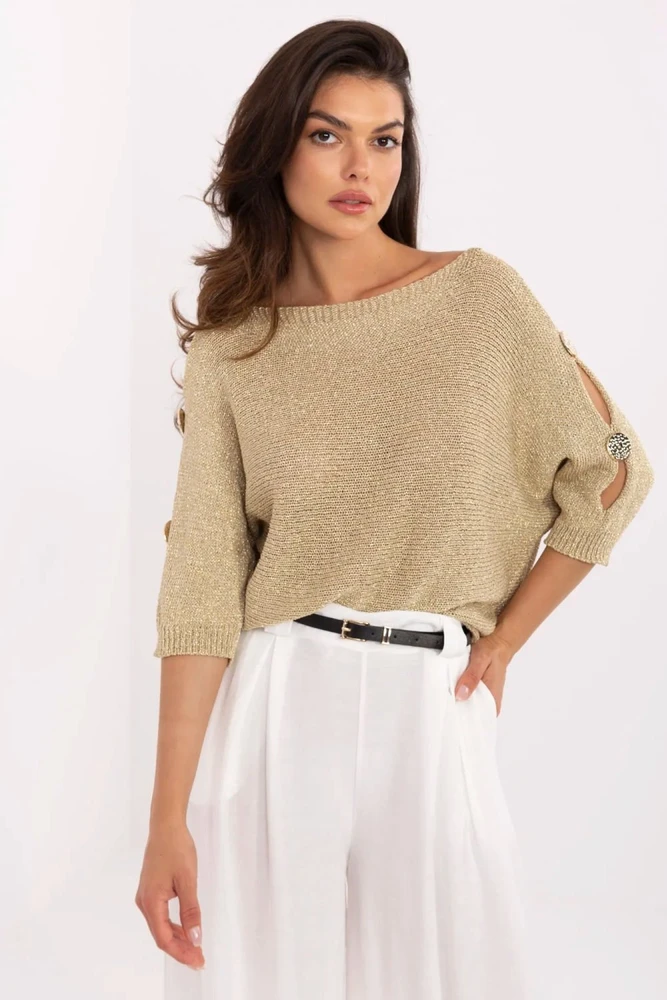 Smėlio spalvos ažūrinis megztinis Italy Moda