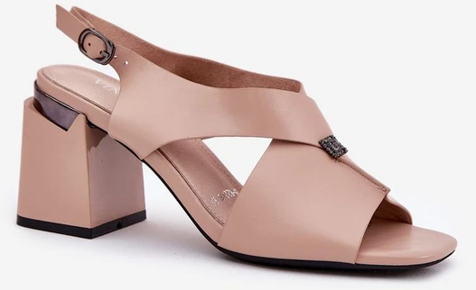 Smėlio spalvos elegantiškos aukštakulnės basutės moterims