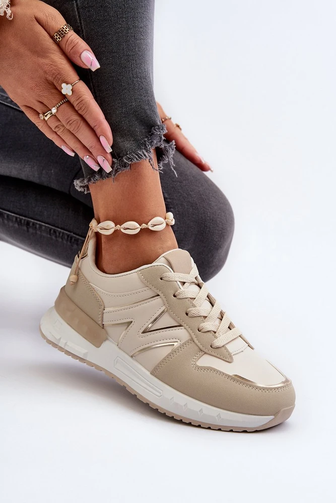 Smėlio spalvos Faux Leather Sneakers Kaimans